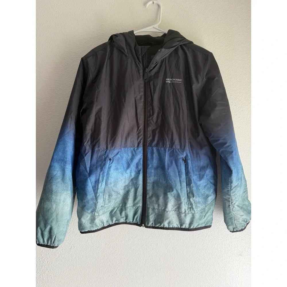 Abercrombie Kids YPB Quilted Hooded Jacket Blue Black Gradient Youth Sz 13/14‎